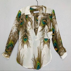 Lucy Love peacock print sheer tunic length blouse
